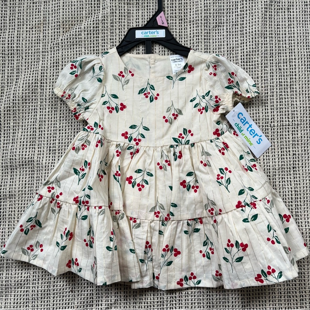 Carter's Cream and Red Baby Dress Size 0-3 Months NWT